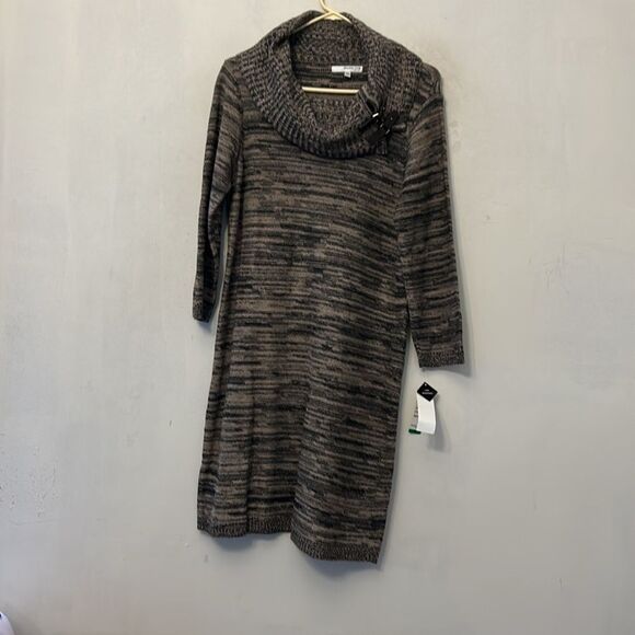 Studio One brown black long sleeve turtleneck sweater dress Size L New - Picture 2 of 10